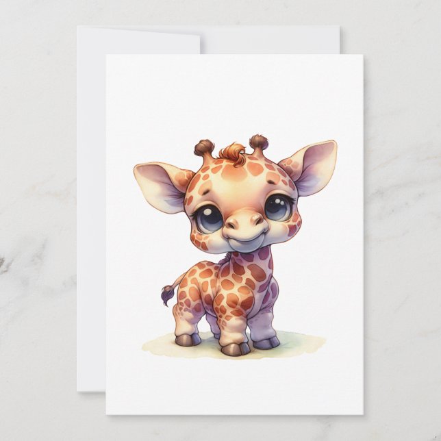 Watercolor söt baby giraffe inbjudningar (Framsida)