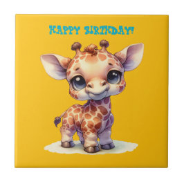Watercolor söt baby giraffe kakelplatta