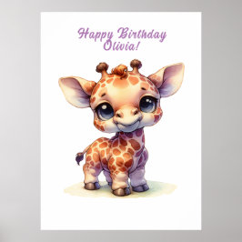Watercolor söt baby giraffe poster