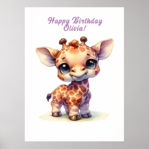 Watercolor söt baby giraffe poster
