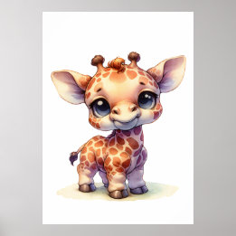 Watercolor söt baby giraffe poster