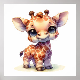 Watercolor söt baby giraffe poster