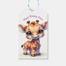 Watercolor söt baby giraffe presentetikett