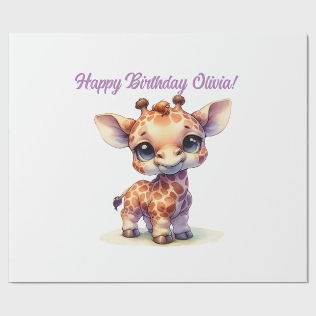Watercolor söt baby giraffe presentpapper (Platt)