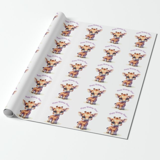 Watercolor söt baby giraffe presentpapper (Utrullad)