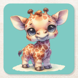 Watercolor söt baby giraffe underlägg papper kvadrat