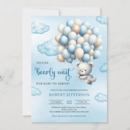 Watercolor söt baby nalle med ballonger inbjudningar