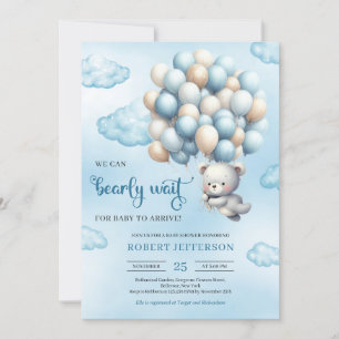 Watercolor söt baby nalle med ballonger inbjudningar
