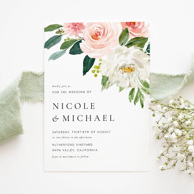 Watercolor Söt Garden Flowers Vår bröllop Inbjudan Vykort (Watercolor Pretty Garden Flowers Spring Wedding Invitation Postcard)