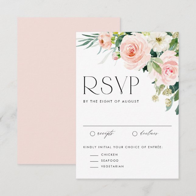 Watercolor Söt Garden Flowers Vår bröllop OSA Kort (Fram/baksida)