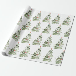Watercolor söt Julgran Wrapping Papper Presentpapper
