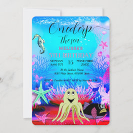 Watercolor Söta Sea Animals Födelsedagsfest Inbjudningar