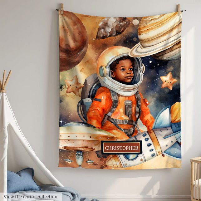 Watercolor Space Blanket Boys Mysiga födelsedagspr Fleecefilt (Watercolor Space Blanket Boys’ Cozy Birthday Gift)