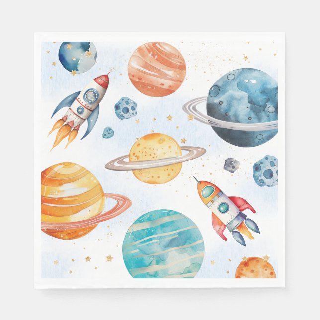 Watercolor Space Party Napkins Pappersservett (Framsidan)