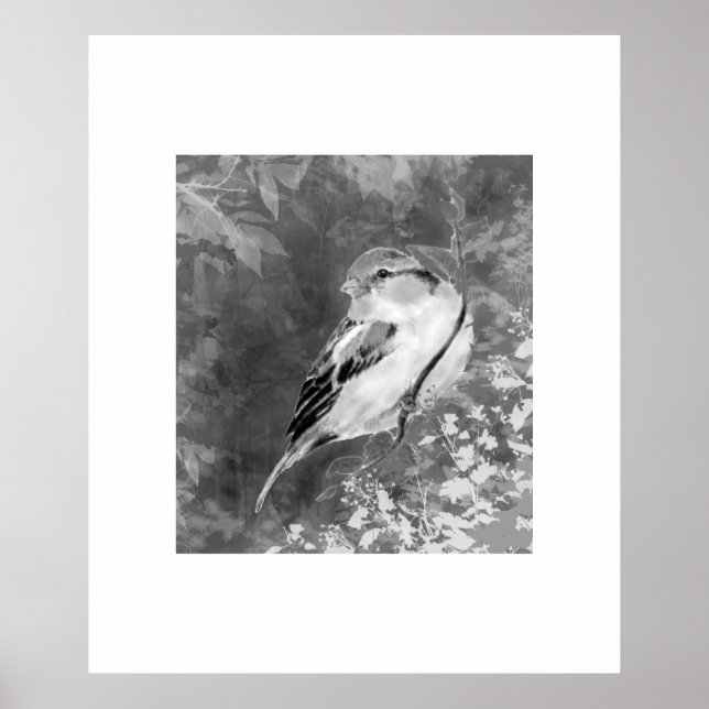 Watercolor Sparrow Bird in Forest Poster (Framsidan)