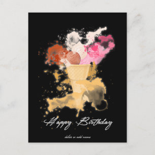 Watercolor Splatter Birthday Ice-kräm Vykort
