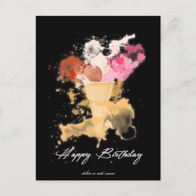 Watercolor Splatter Birthday Ice-kräm Vykort (Framsida)