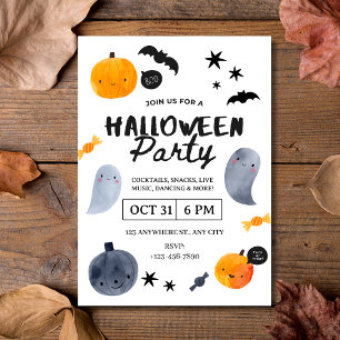Watercolor Spöken & Pumpkins Halloween fest Inbjudningar