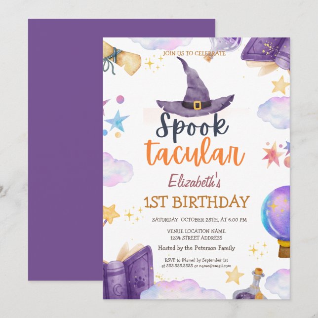 Watercolor Spook Tacular Halloween Birthday Inbjudningar (Fram/baksida)