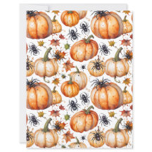 Watercolor Spooky Cute Pumpkins and Spiders