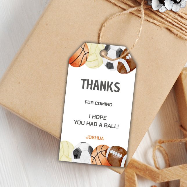 Watercolor Sports Birthday Gift-Märkre Presentetikett (Watercolor Sports Birthday Gift Tags)