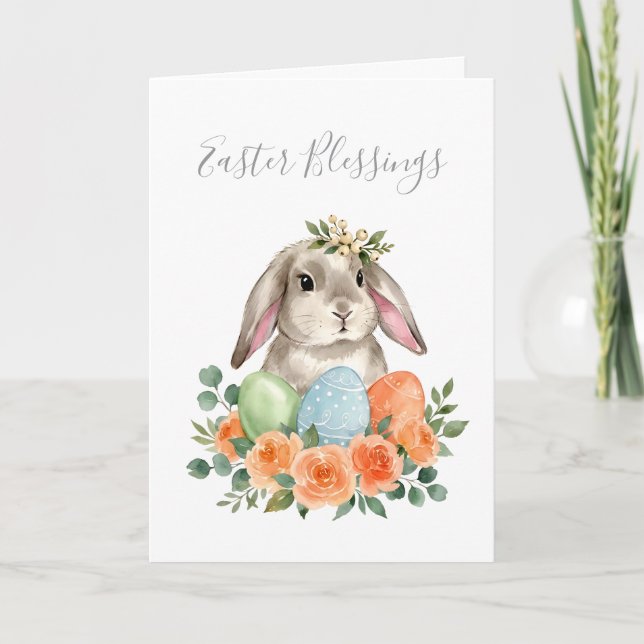 Watercolor Spring Floral Bunny Easter Eggs Kort (Framsida)