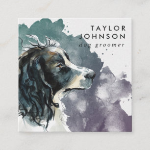 Watercolor Springer Spain Hund Groomer Fyrkantigt Visitkort