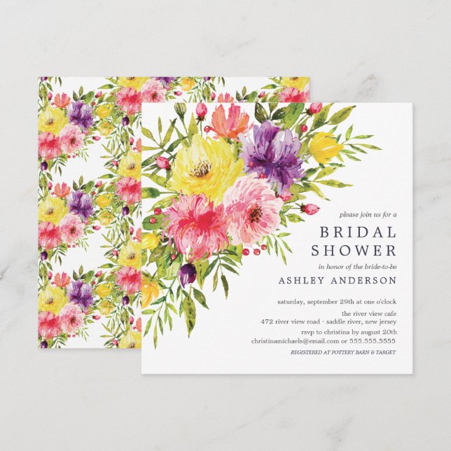 Watercolor Springtime Blommigt Möhippa Invita Inbjudningar (Fram/baksida)