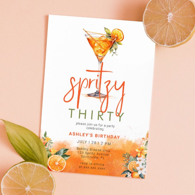 Watercolor Spritz Orange Flowers Birthday Inbjudningar (Skapare uppladdad)
