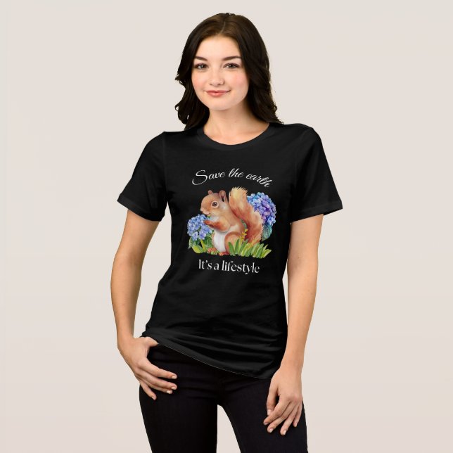 Watercolor Squirrel Save The Earth T Shirt (Framsida Full)