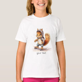 Watercolor Squirrel Snowboard Girl T-Shirt