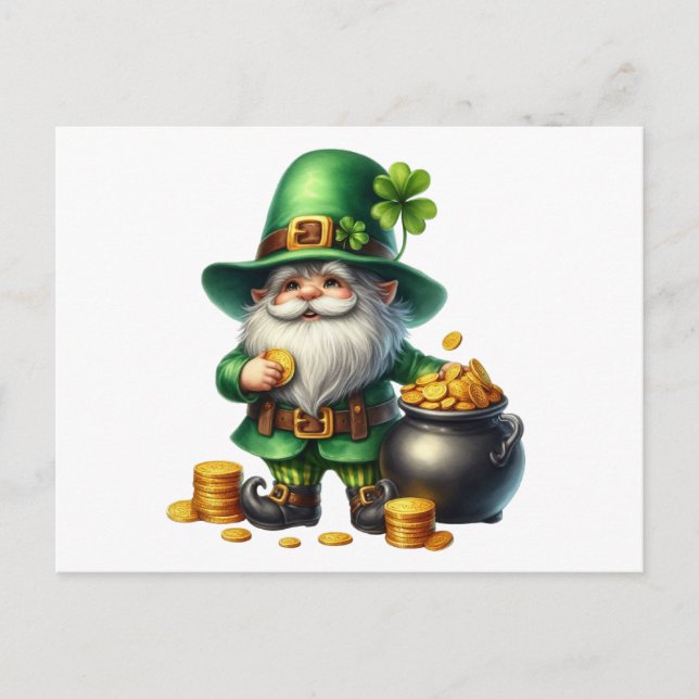 Watercolor St Patrick Leprechaun Pot of Guld Vykort (Framsida)