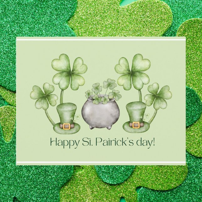 Watercolor St. Patrick's Day med Shamrocks Vykort (Skapare uppladdad)