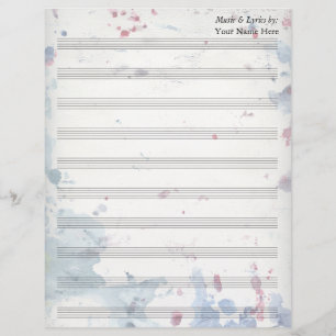 Watercolor Stänk Blank Lakan Music 10 Stave