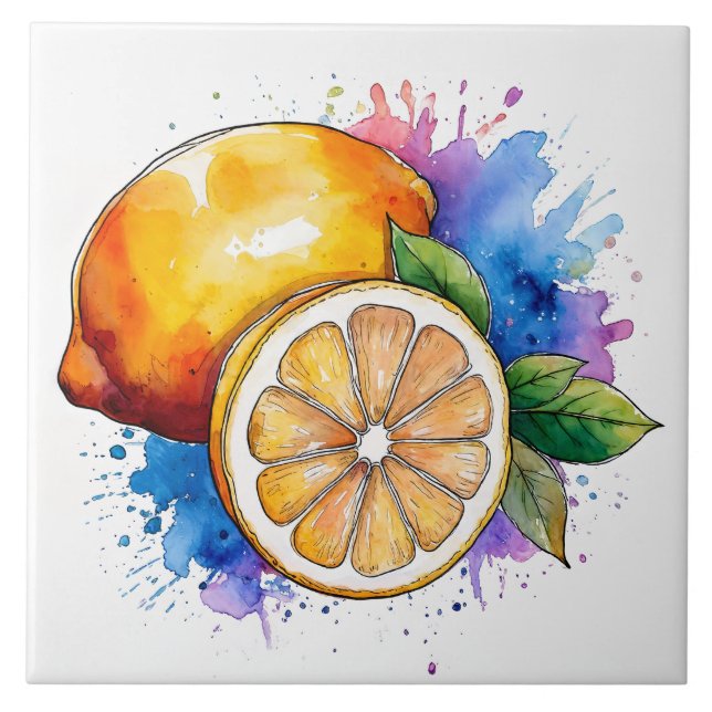 Watercolor Stänk Lemons Kakelplatta (Framsidan)