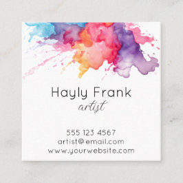Watercolor Stänk Rainbow Fyrkantigt Visitkort