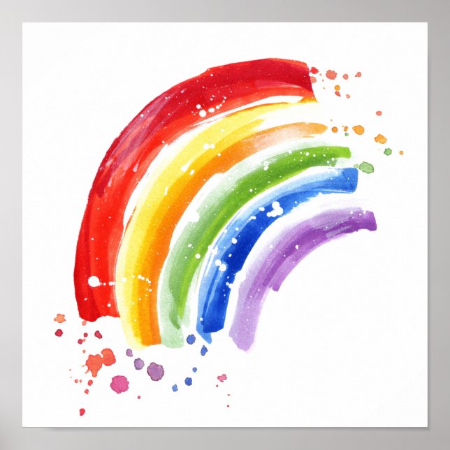 Watercolor Stänk Rainbow Poster (Framsidan)