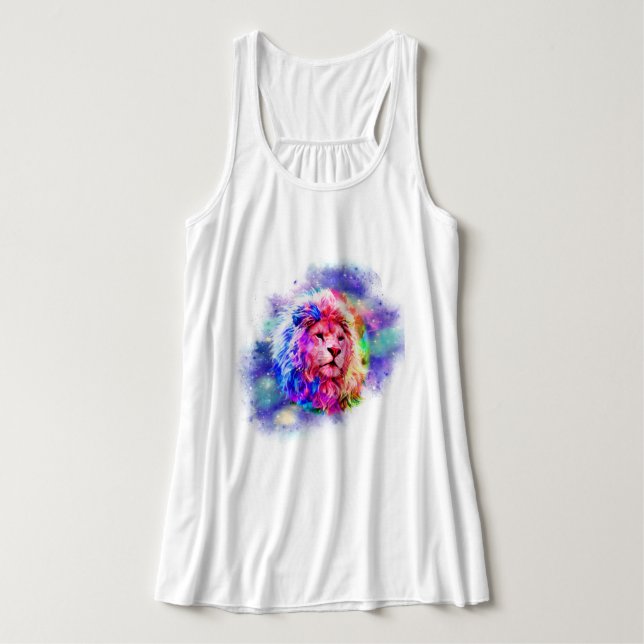 Watercolor Stänk Universe Lejon Linne Med Racerback (Design framsida)