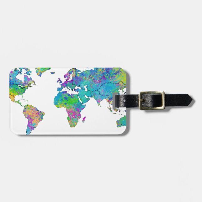 Watercolor Stänk World Map Bagagebricka (Horisontell Framsida)