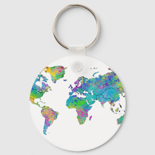 Watercolor Stänk World Map Nyckelring