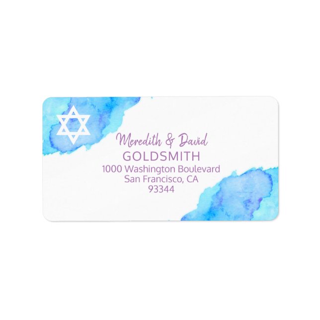Watercolor Star of David Bat mitzvah Return OSA Adressetikett (Framsidan)