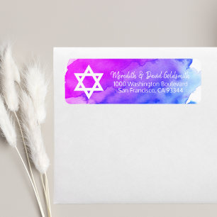 Watercolor Star of David Bat mitzvah Return Returadress Etikett