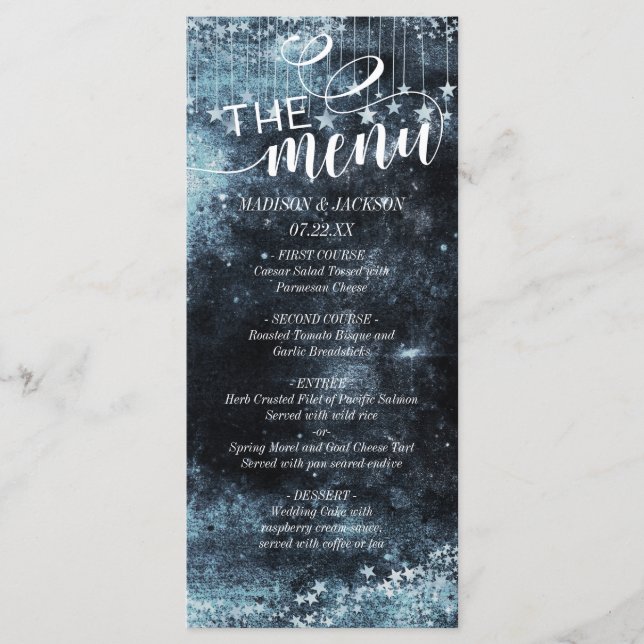 Watercolor Starry Night Celestial Bröllop Menu Meny (Framsida)