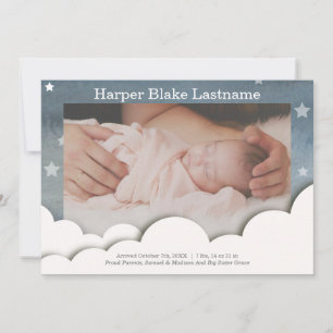 Watercolor Stars Baby Stats Photo Birth Meddelande