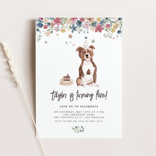 Watercolor Stbudsdshire Bull Terrier Hund Birthday Inbjudningar (Celebrate your furry friend’s special day with our charming pitbull dog birthday invitation.)