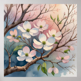 Watercolor Stil Dogwood Träd Poster