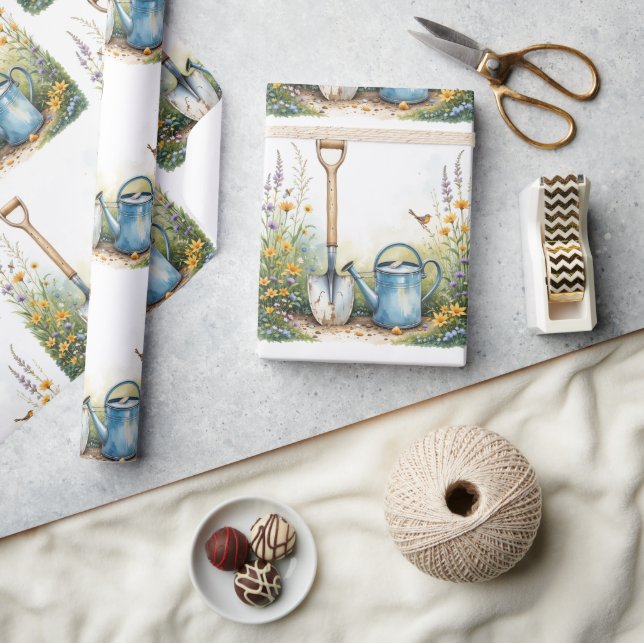 Watercolor Stil Garden Gardener verktyg Presentpapper (Hantverk)