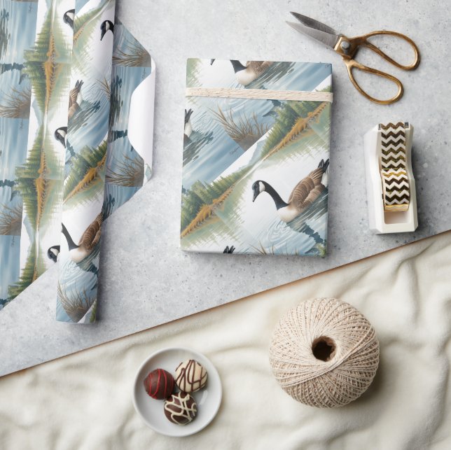 Watercolor Stil Kanada Goose Bird Swimming Sjö Presentpapper (Hantverk)