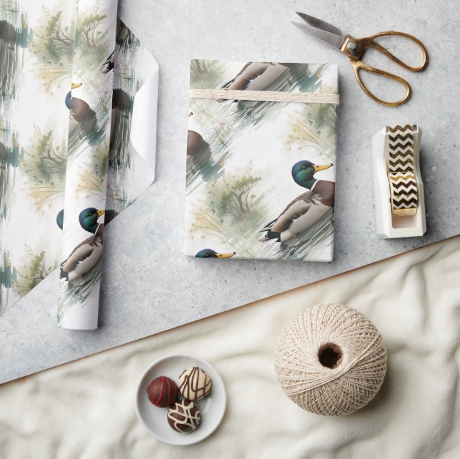 Watercolor Stil Mallard Anka Bird Swimming Sjö Presentpapper (Hantverk)