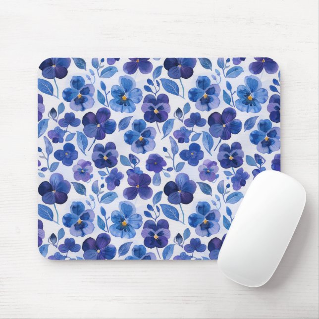 Watercolor Stil Pansies Lila Blue Blommigt Skriv u Musmatta (Med mus)